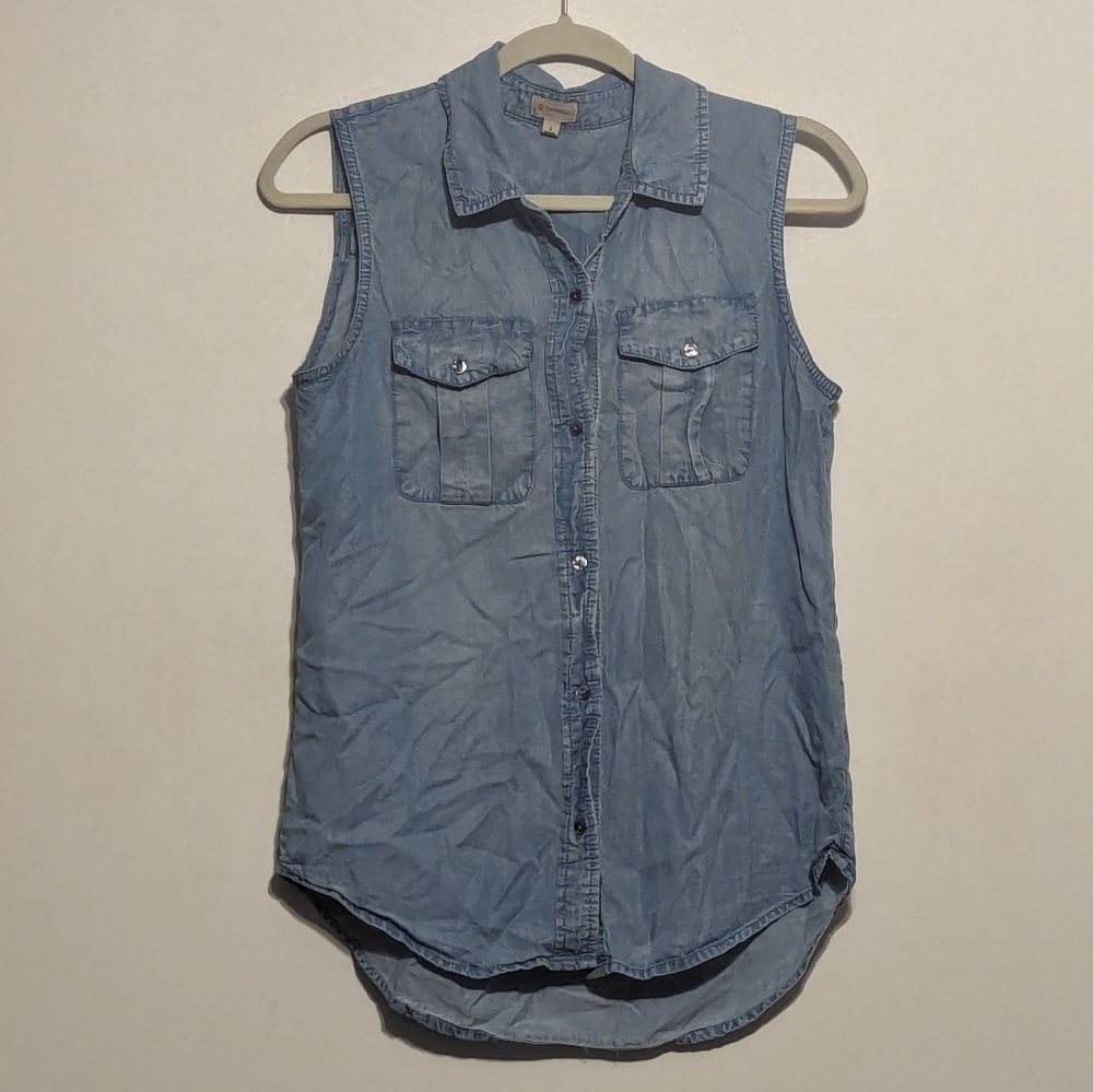 Cremieux Sleeveless Chambray Double Front Pocket Top - size Small